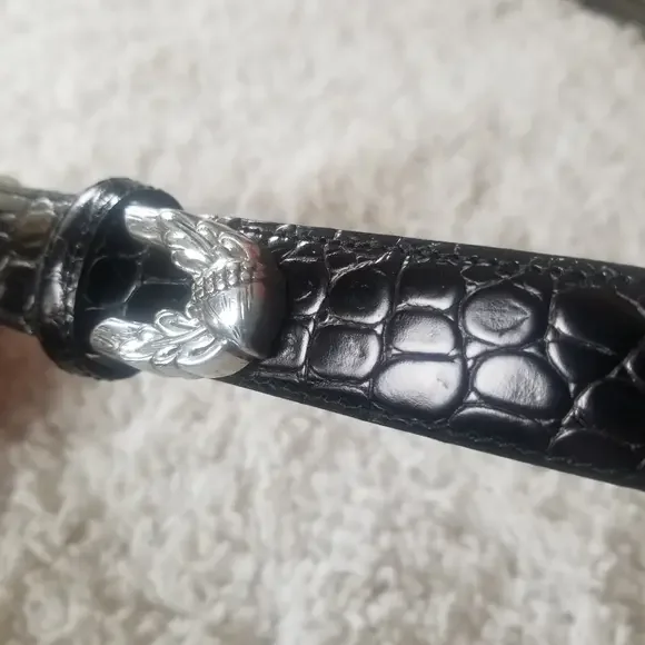 Talbots Black Leather Belt Squirrel Buckle M - Picture 3 of 6